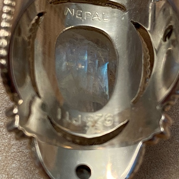 NEPAL Large Sterling Silver 925 Quartz Ring With Blue Topaz Sz 8- Vintage - Picture 8 of 10